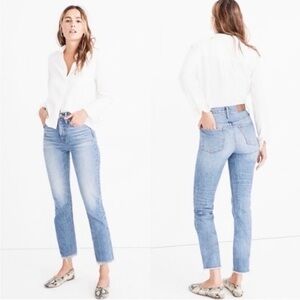 Madewell The Perfect Vintage Jean in Fiore Wash 32 cropped raw frayed hem